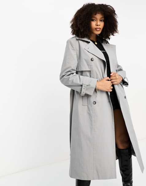 ASOS DESIGN longline trench coat in stone