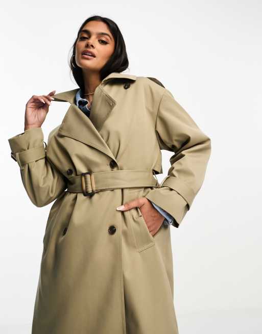 NA-KD oversized dropped shoulder trench coat in khaki