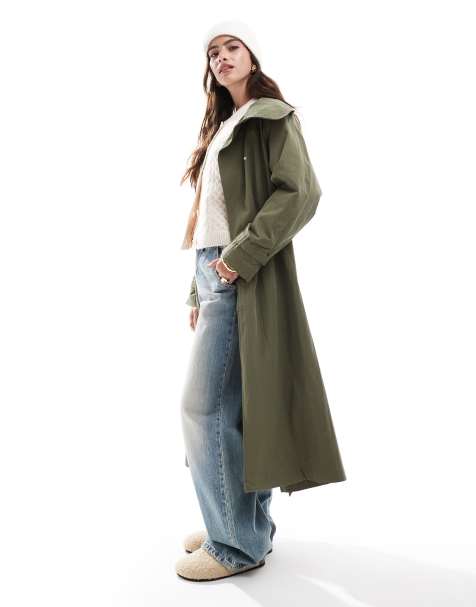 Stradivarius premium trench coat in khaki