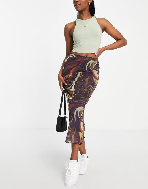 Stradivarius mesh midi skirt in print