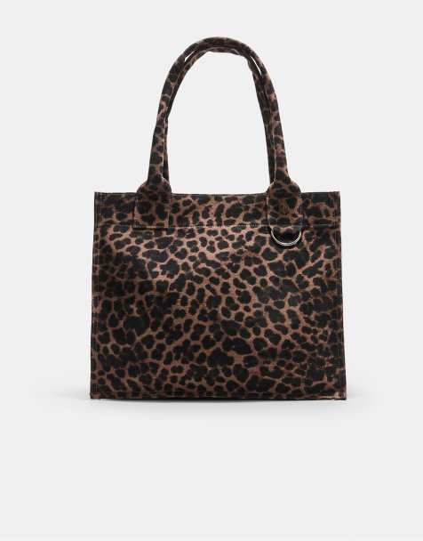 Stradivarius printed fabric shopper bag in brown - view 1