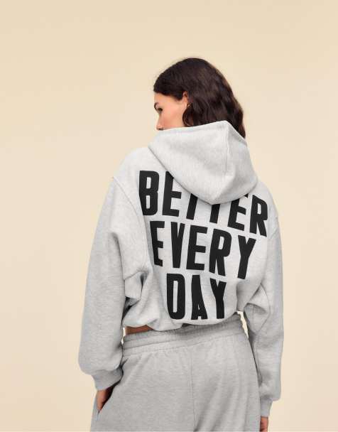 Stradivarius Printed hooded bomber sweatshirt in grey melange - view 1