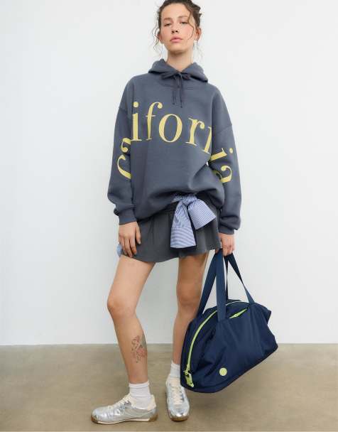 Stradivarius Printed hoodie in dark grey