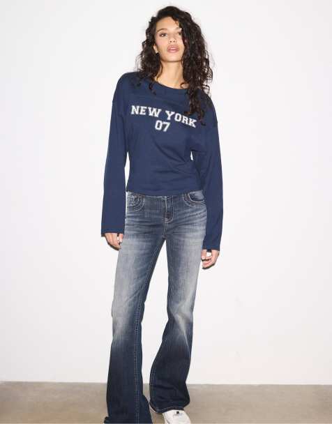 Stradivarius Printed kimono sleeve t-shirt in navy blue - view 1