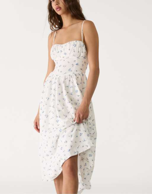 Stradivarius printed maxi dress in ecru