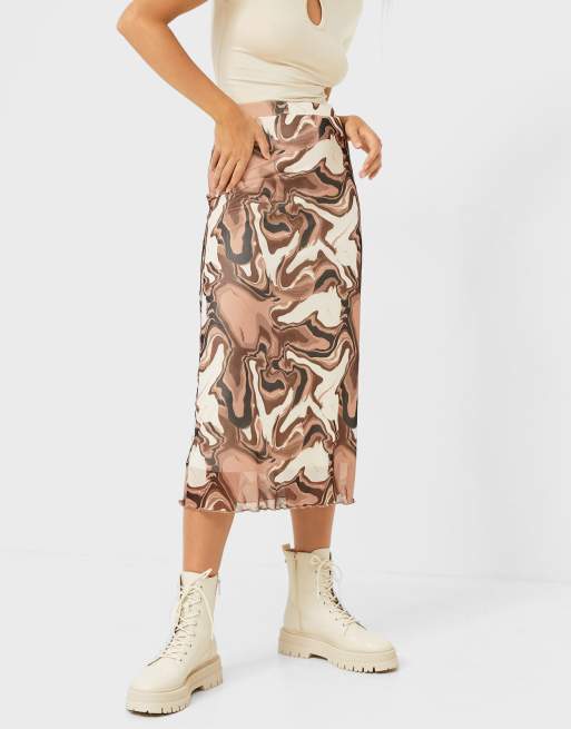 Stradivarius printed midi skirt in wave print