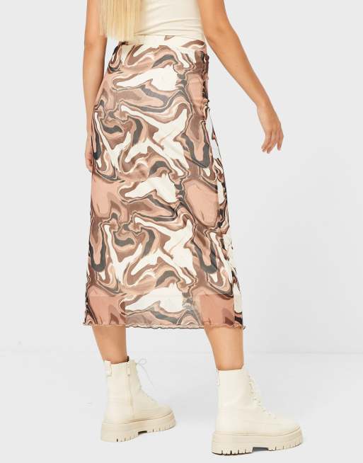 Stradivarius printed midi skirt in wave print