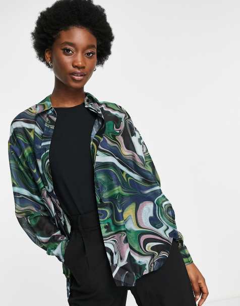 Stradivarius printed shirt in marble print - view 1