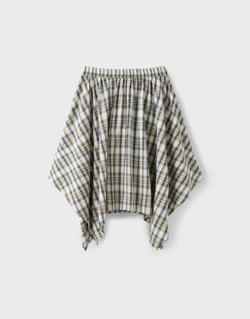 Stradivarius Printed shirt-sleeve detail midi skirt in khaki, 7 of 7