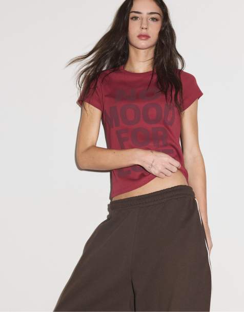 Stradivarius Printed short sleeve t-shirt in dark red - view 1