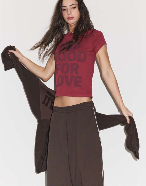 Stradivarius Printed short sleeve t-shirt in dark red, 5 of 7