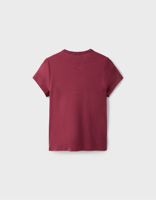 Stradivarius Printed short sleeve t-shirt in dark red, 7 of 7