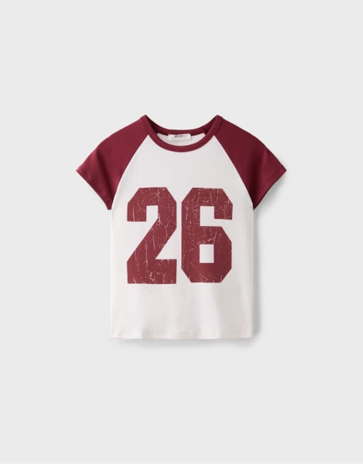 Stradivarius Printed short sleeve t-shirt in dark red, 6 of 7