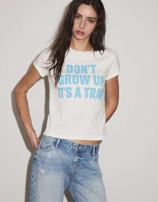 Stradivarius Printed short sleeve t-shirt in white, 2 of 7