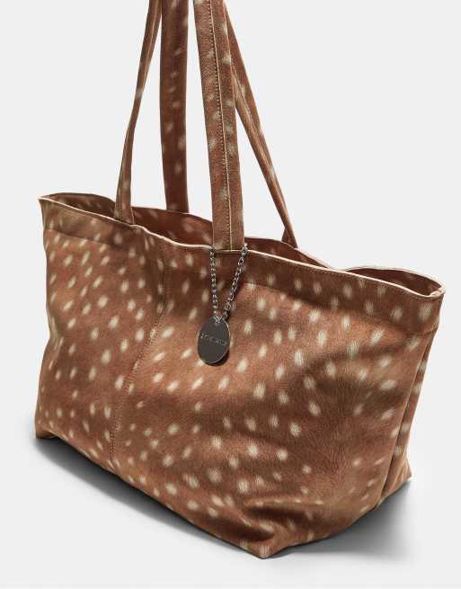 Stradivarius Printed tote bag in beige, 3 of 4