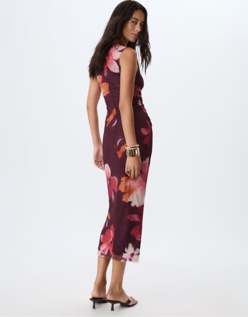 Stradivarius Printed tulle midi dress in purple