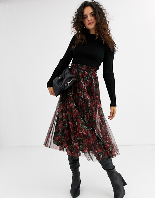 Stradivarius printed tulle skirt in flower print