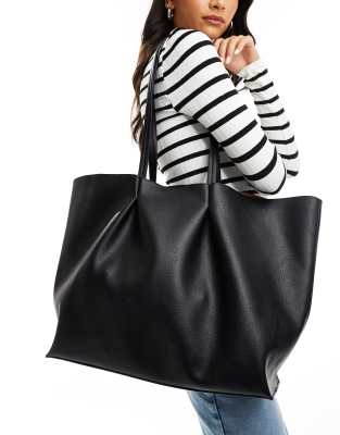 Stradivarius PU tote bag in black