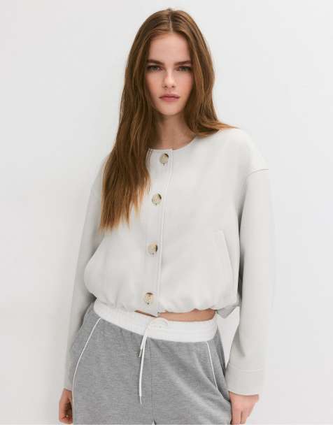 Stradivarius Puff sleeve round neck jacket in ecru - view 1
