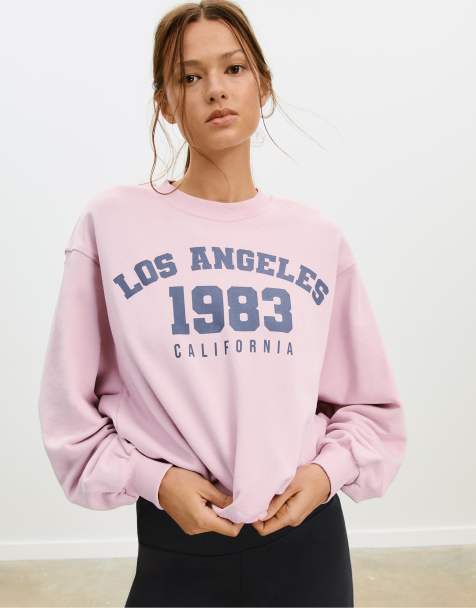 Stradivarius Puff sleeve sweatshirt with placement print in bubblegum pink - view 1
