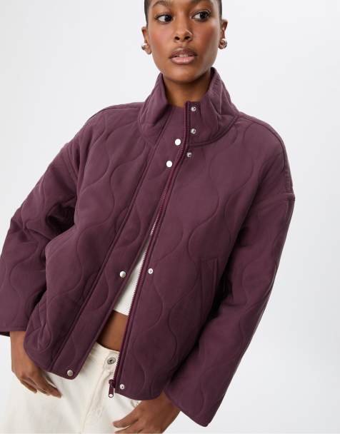 Stradivarius Puffer jacket in burgundy - view 1