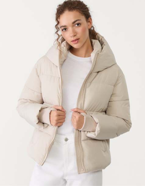 Stradivarius puffer jacket with hood in stone 