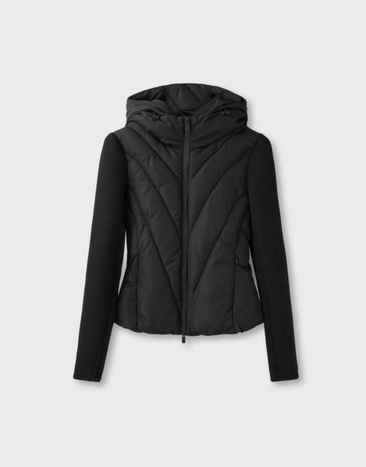 Stradivarius Puffer jacket with neoprene-effect sleeves in black, 5 of 6