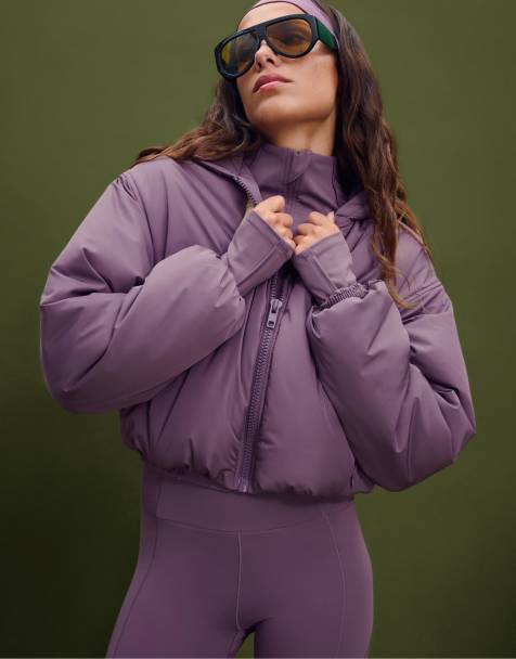 Stradivarius Puffer jacket with puff sleeves in lilac - view 1