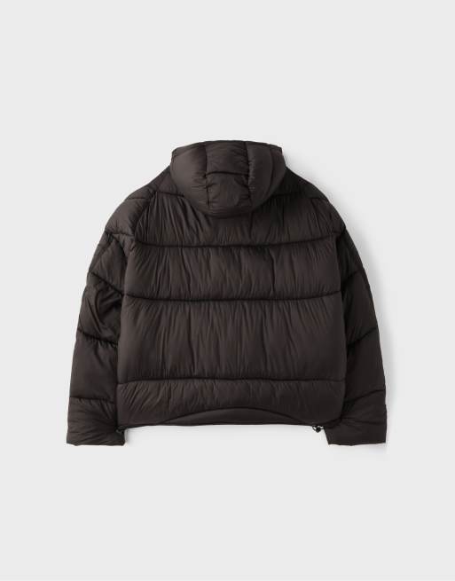 Stradivarius pufferjacka med huva i brun, 7 av 7