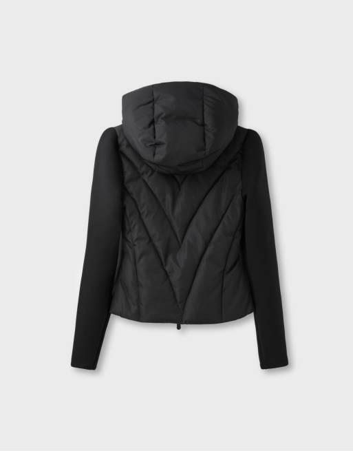 Stradivarius pufferjacka med neoprenliknande ärmar i svart, 6 av 6