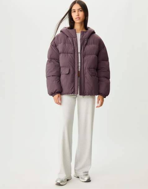 Stradivarius – Pufferjacke in Grau mit Kapuze - view 1