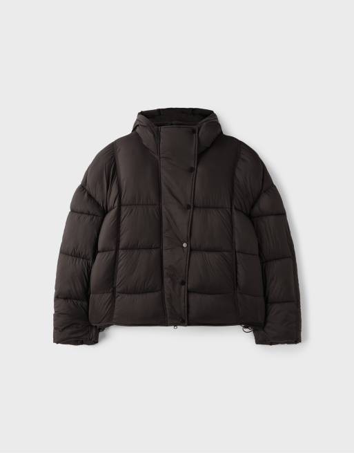 Stradivarius Pufferjacke mit Kapuze in Braun, 6 von 7