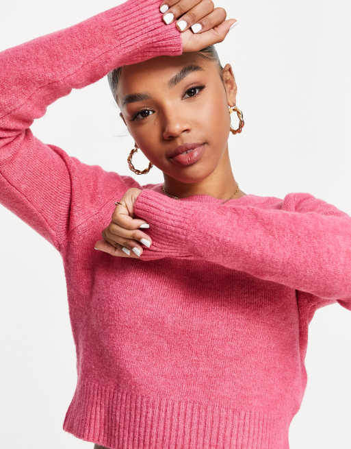 Stradivarius Pull col rond Rose vif