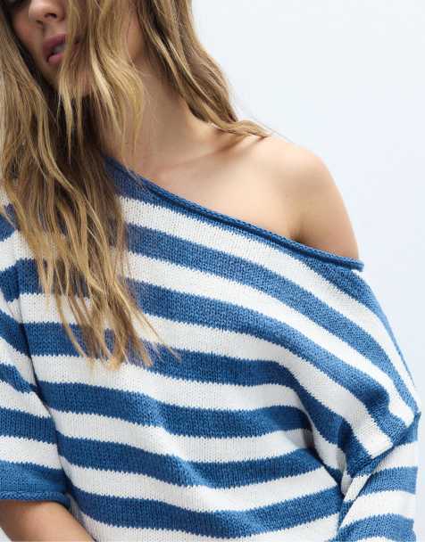 Stradivarius - Pull à encolure bateau en maille - Bleu roi - view 1