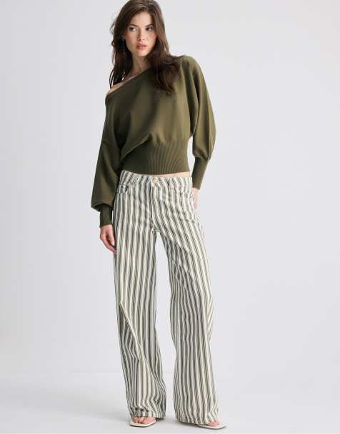 Stradivarius - Pull asymétrique en maille avec ourlet côtelé - Kaki - view 1
