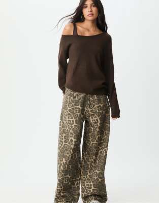 Stradivarius - Pull asymétrique en maille - Marron-Brown