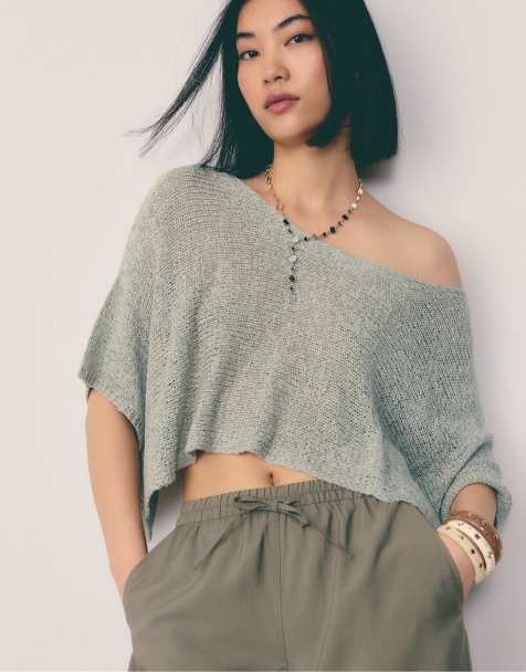 Stradivarius - Pull basique effet cape en maille - Kaki - view 1