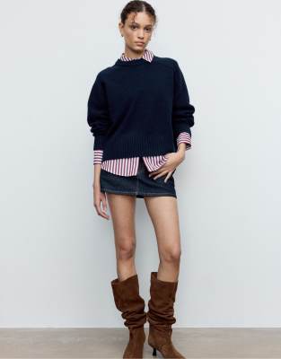 Pull basique en maille douce - Bleu foncé-Bleu marine M