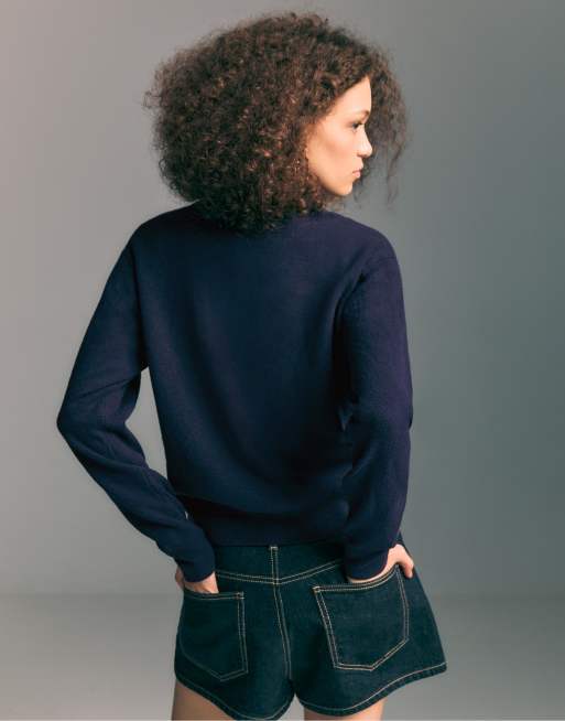 Stradivarius - Pull basique en maille douce - Bleu marine, 2 de 4