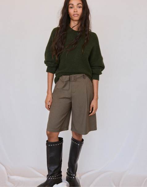Stradivarius pull basique en maille douce kaki - view 1