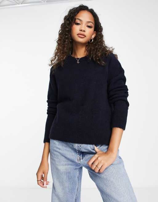 Stradivarius Pull classique col rond en maille Bleu marine