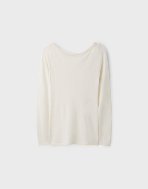 Stradivarius pull col bateau en laine et soie couleur vanille, 5 de 6