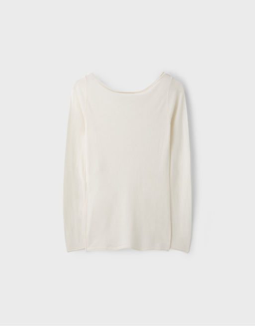 Stradivarius pull col bateau en laine et soie couleur vanille, 6 de 6