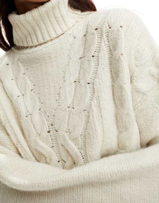 Stradivarius - Pull col montant en maille torsadée - Écru, 3 de 4
