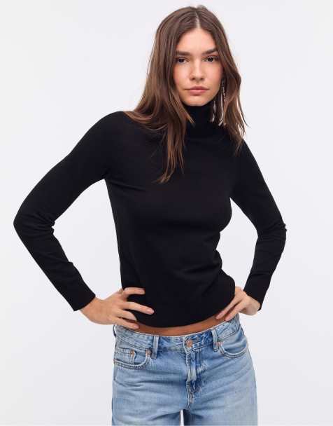 Stradivarius - Pull col roulé basique en maille - Noir - view 1