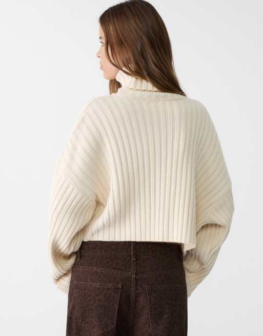 Pull Stradivarius Ajouré Beige Clair Taille S - Manches Longues, Col Rond, Occasion Très Bon état
