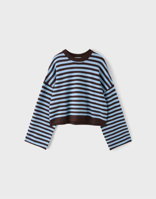 Stradivarius pull court en maille à manches larges marron, 5 de 6