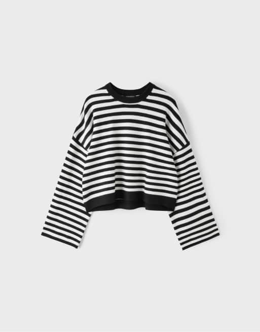 Stradivarius - Pull court en maille à manches larges - Noir, 6 de 7