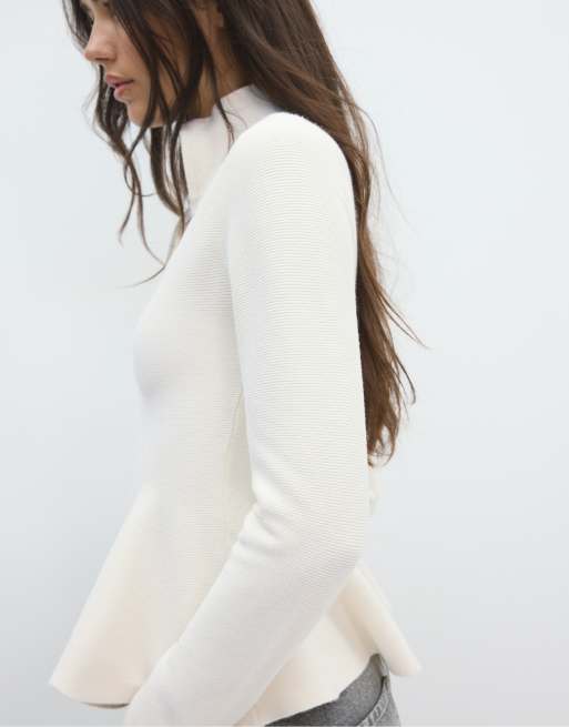 Stradivarius pull en maille à basque couleur glace, 2 de 7