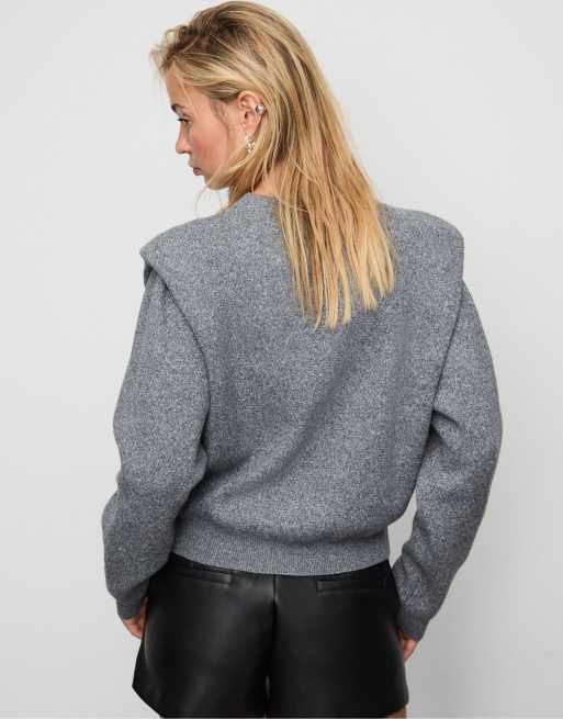 Stradivarius - Pull en maille à épaulettes - Gris foncé, 2 de 4